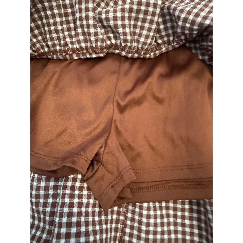 Sienna Sky Skort Women's Brown Gingham Pull On Elastic Waist Size Medium